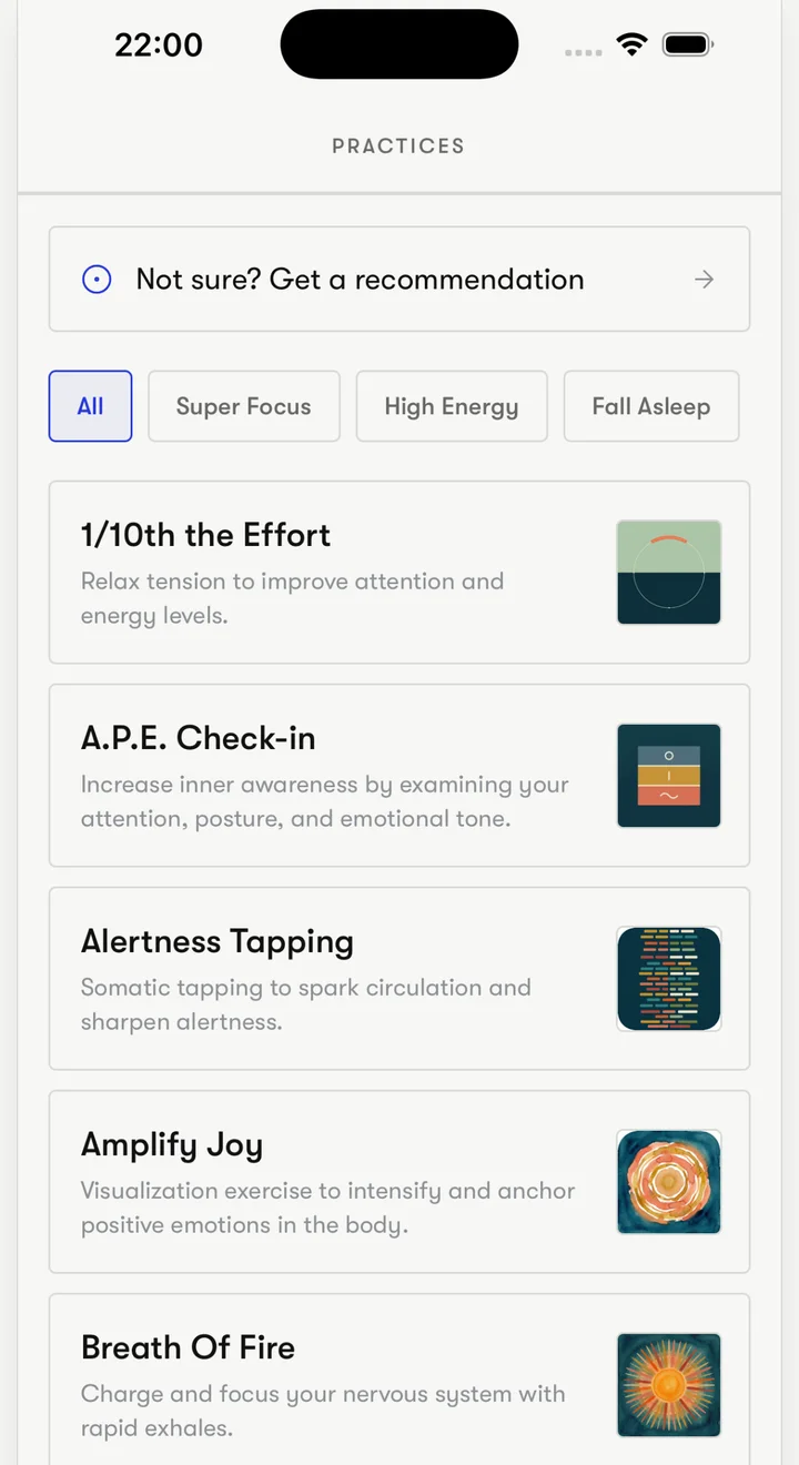 Stateshift Practices screen